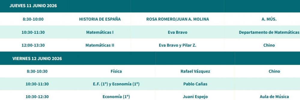 Convocatoria Extraordinaria 2º Bachillerato